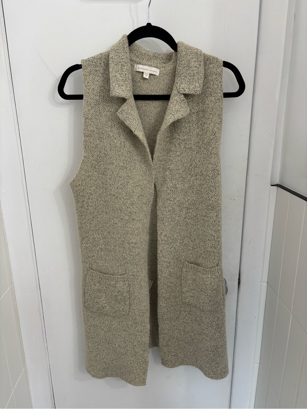 Monteau Long Sleeveless Knit Vest in Oatmeal